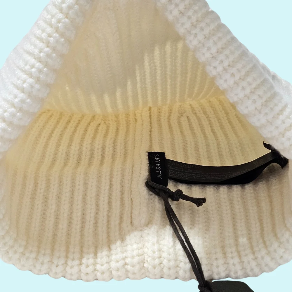 All Saints Hat Beanie Chalk Traveling Rib Beanie Wool Blend Cuffed Cottagecore
